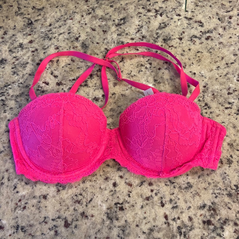 Pink adjustable strap push up bra